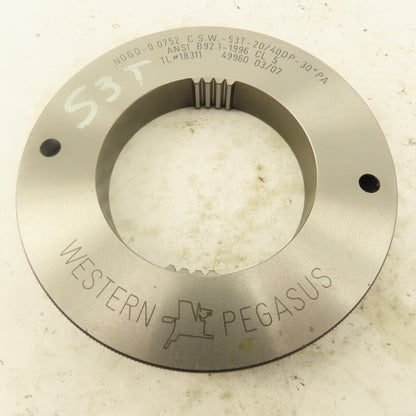 Western Pegasus 53T 20/40DP 30°PA NO GO Ring Gauge 0.0755 CSW