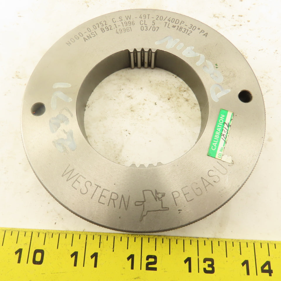 Western Pegasus 49T 20/40DP 30° PA NO GO Ring Gauge 0.0752
