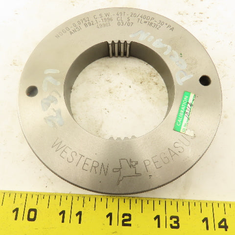 Western Pegasus 49T 20/40DP 30° PA NO GO Ring Gauge 0.0752