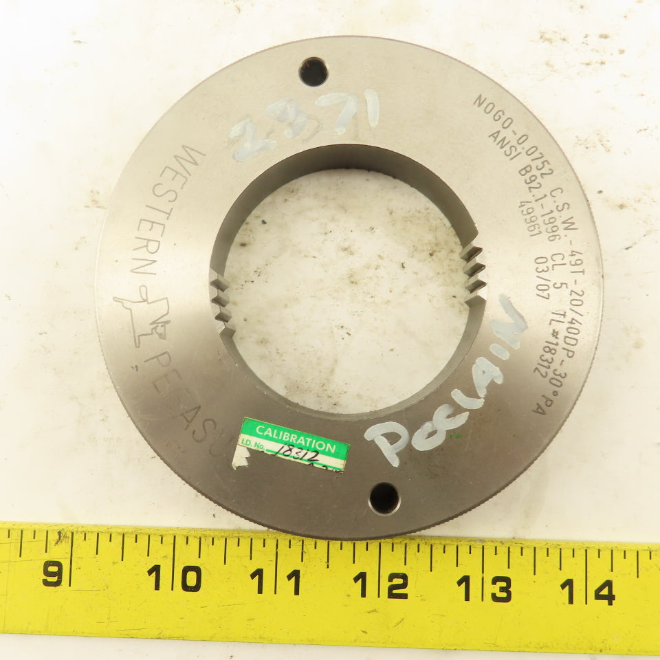 Western Pegasus 49T 20/40DP 30° PA NO GO Ring Gauge 0.0752