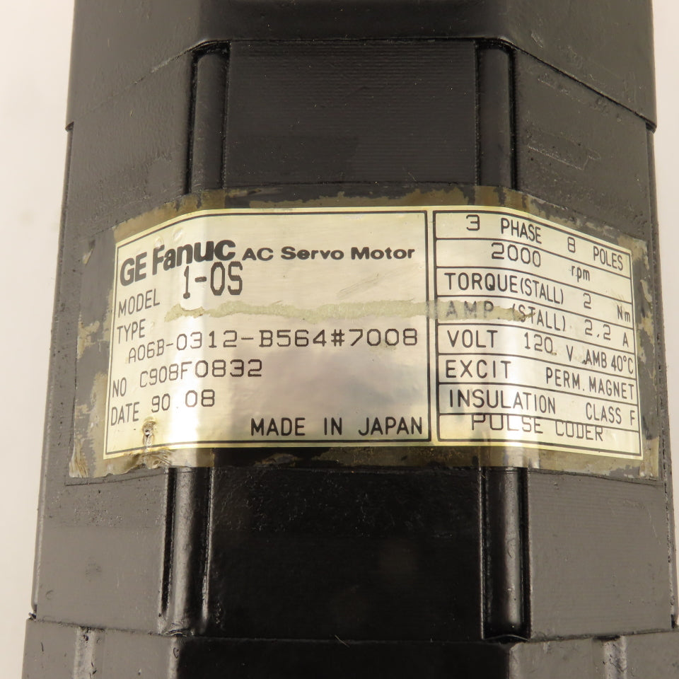 Fanuc A06B-0312-B564 120V 8 Pole 2000RPM 3Ph 2.2A AC Servo Motor Pulsecoder