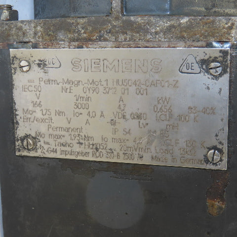 Siemens HU5042-0AF01-Z 166V 3000RPM .656kW Permanent Magnet Servo Motor