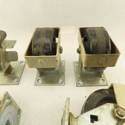 Albion 5" Rigid Swivel Hard Rubber Flange Mount Caster Toe Guard Brake Lot Of 5