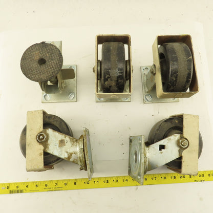 Albion 5" Rigid Swivel Hard Rubber Flange Mount Caster Toe Guard Brake Lot Of 5