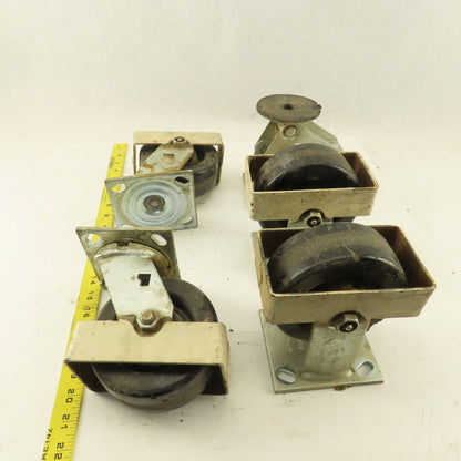 Albion 5" Rigid Swivel Hard Rubber Flange Mount Caster Toe Guard Brake Lot Of 5