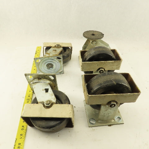 Albion 5" Rigid Swivel Hard Rubber Flange Mount Caster Toe Guard Brake Lot Of 5