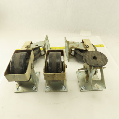 Albion 5" Rigid Swivel Hard Rubber Flange Mount Caster Toe Guard Brake Lot Of 5