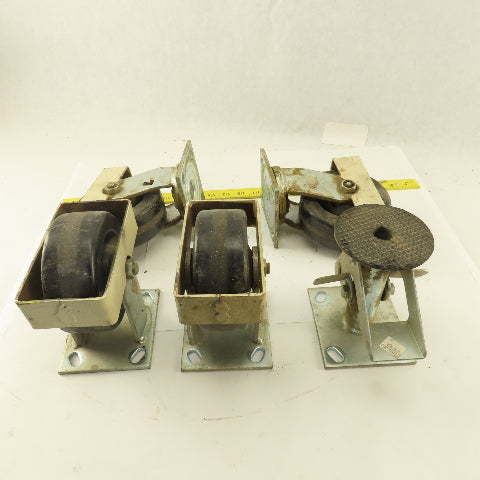 Albion 5" Rigid Swivel Hard Rubber Flange Mount Caster Toe Guard Brake Lot Of 5