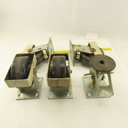 Albion 5" Rigid Swivel Hard Rubber Flange Mount Caster Toe Guard Brake Lot Of 5