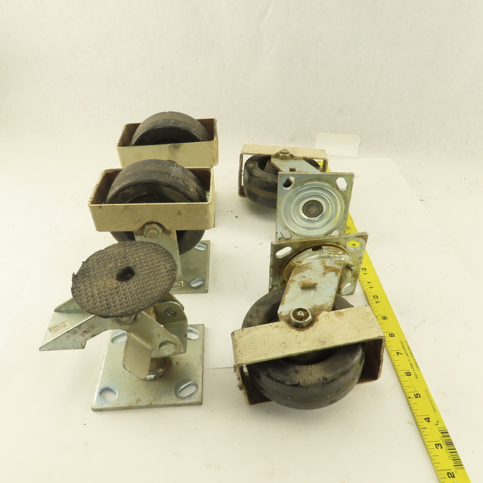 Albion 5" Rigid Swivel Hard Rubber Flange Mount Caster Toe Guard Brake Lot Of 5