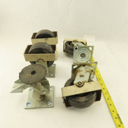Albion 5" Rigid Swivel Hard Rubber Flange Mount Caster Toe Guard Brake Lot Of 5