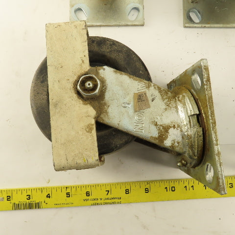 Albion 5" Rigid Swivel Hard Rubber Flange Mount Caster Toe Guard Brake Lot Of 5