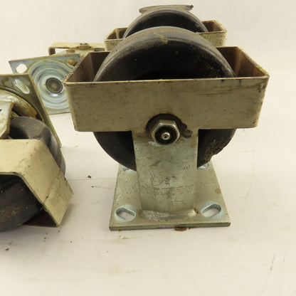 Albion 5" Rigid Swivel Hard Rubber Flange Mount Caster Toe Guard Brake Lot Of 5