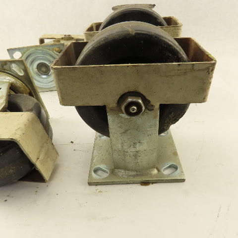 Albion 5" Rigid Swivel Hard Rubber Flange Mount Caster Toe Guard Brake Lot Of 5