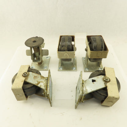 Albion 5" Rigid Swivel Hard Rubber Flange Mount Caster Toe Guard Brake Lot Of 5