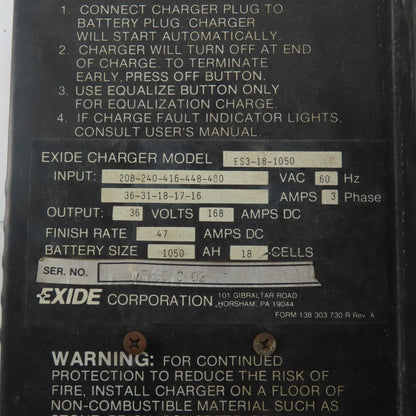Exide ES3-18-1050 X1060-43-1 Forklift Battery Charger Control Board