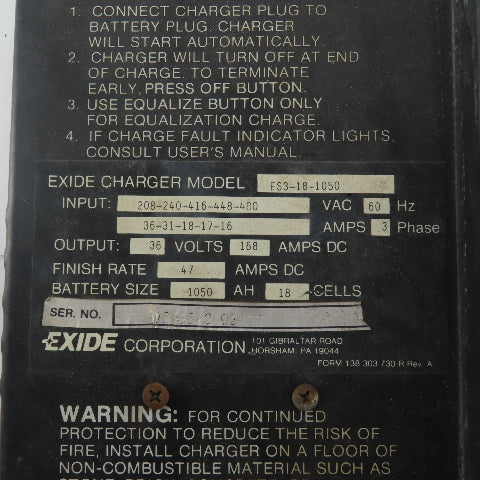 Exide ES3-18-1050 X1060-43-1 Forklift Battery Charger Control Board