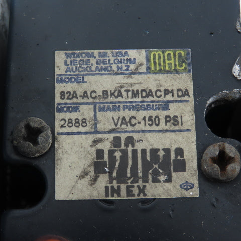 MAC 82A-AC-BKATMDACP1DA 2 Position Solenoid Valve Bank Regulators Manifold