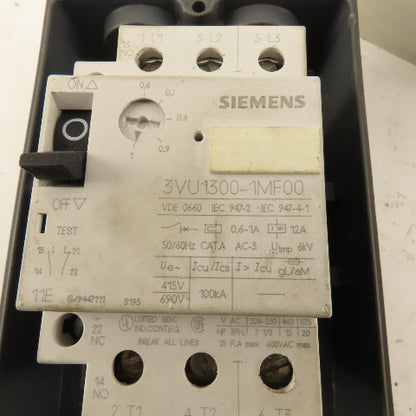 Siemens 3VU1300-1MF00 600V 20Hp 3Ph 0.6-1.0A Circuit Breaker Enclosure Operator