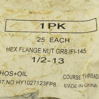 IFI-145 1/2-13 GR 8 Black Oxide Flange Hex Nut Lot Of 25