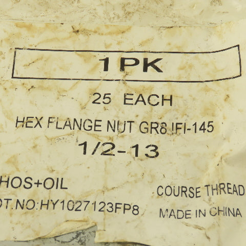 IFI-145 1/2-13 GR 8 Black Oxide Flange Hex Nut Lot Of 25