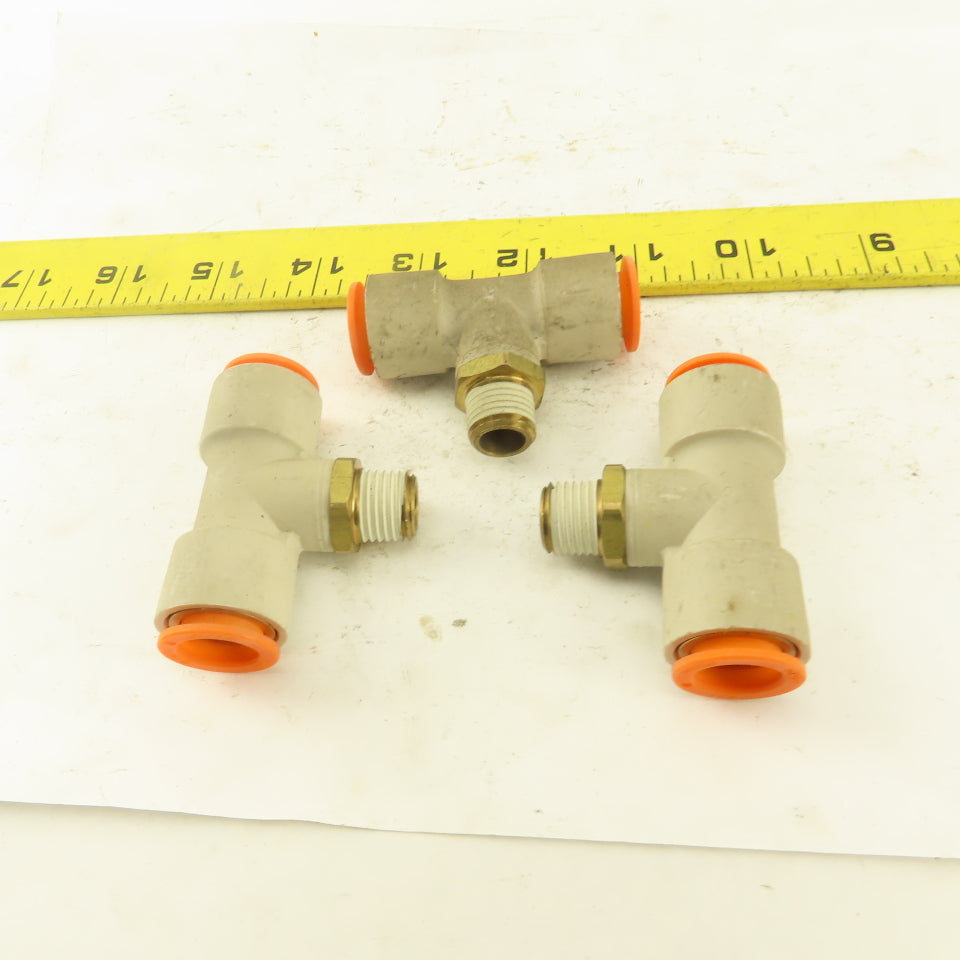 Push to Connect Branch Tee 1/2" Tube x 1/4" NPT Male Lot of 3