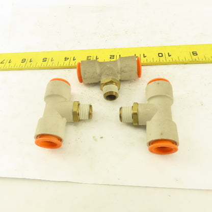 Push to Connect Branch Tee 1/2" Tube x 1/4" NPT Male Lot of 3