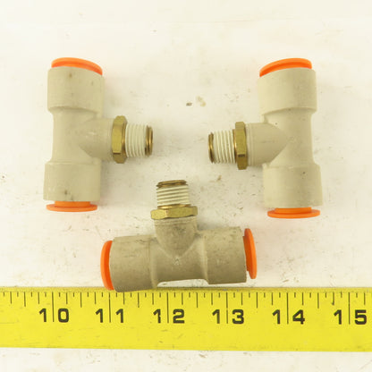 Push to Connect Branch Tee 1/2" Tube x 1/4" NPT Male Lot of 3