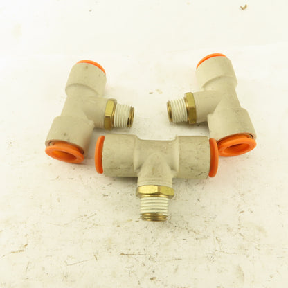 Push to Connect Branch Tee 1/2" Tube x 1/4" NPT Male Lot of 3