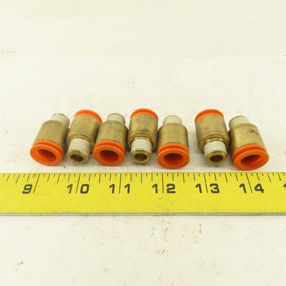 1/2" Tube  x 1/4" NPT Push To Connect Brass Straight Connector Lot of 7