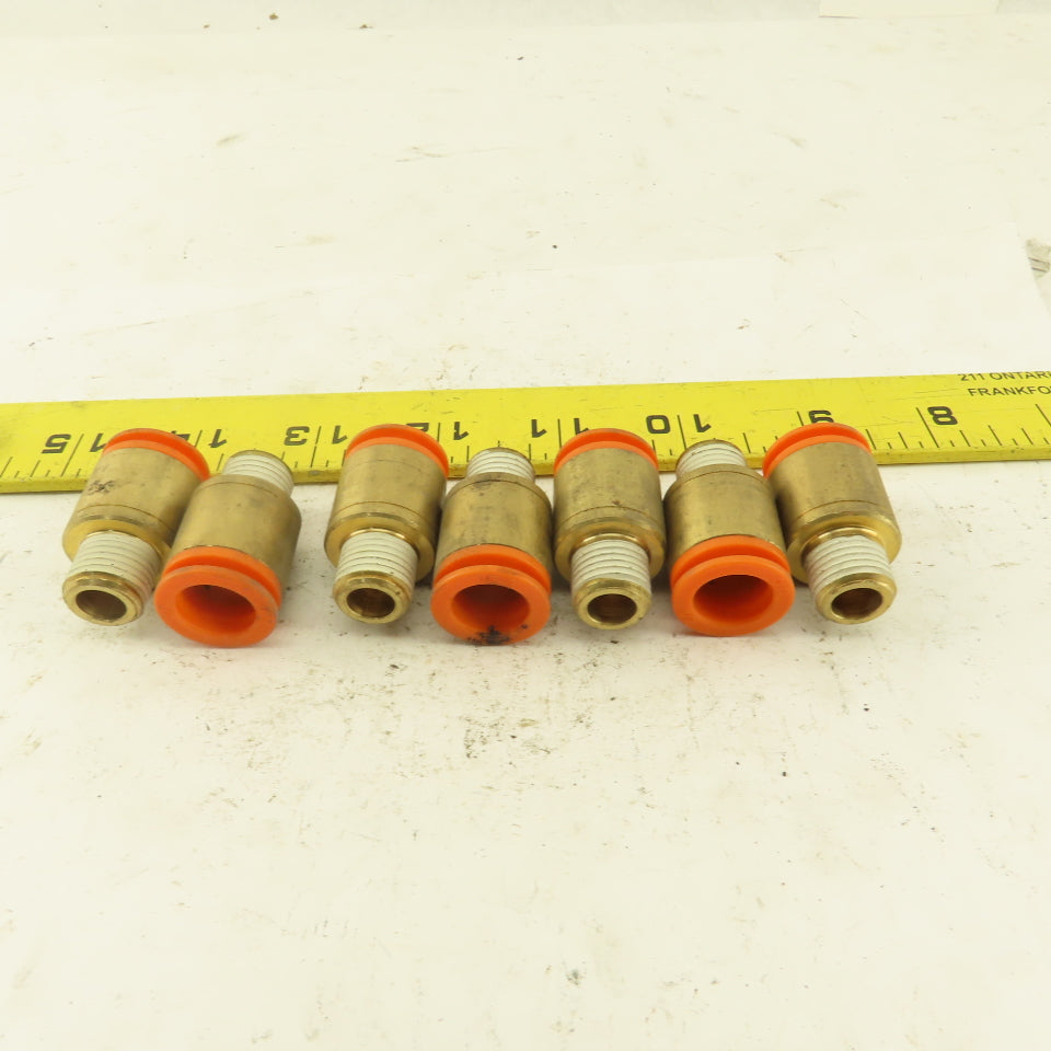 1/2" Tube  x 1/4" NPT Push To Connect Brass Straight Connector Lot of 7