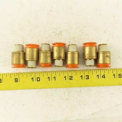 1/2" Tube  x 1/4" NPT Push To Connect Brass Straight Connector Lot of 7