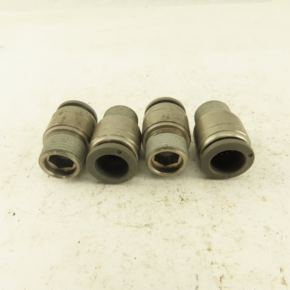 1/2" Tube Push To Connect x 3/8" NPT Male Straight Connector Lot of 4