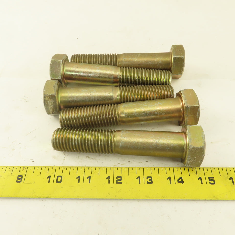 7/8"-9 x 4-1/2" Grade 8 Hex Head Bolt Yellow Zinc Plated 2" Thread Lot Of 5