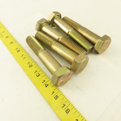 7/8"-9 x 4-1/2" Grade 8 Hex Head Bolt Yellow Zinc Plated 2" Thread Lot Of 5