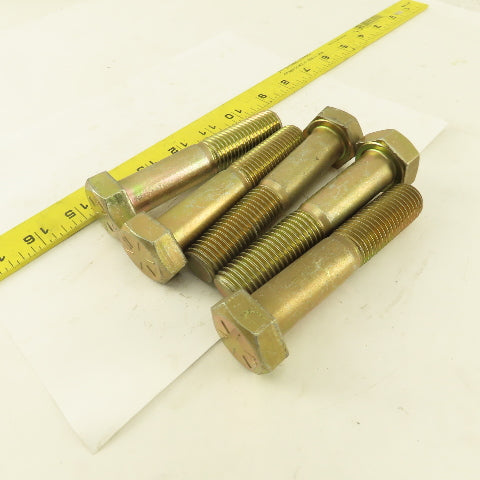 7/8"-9 x 4-1/2" Grade 8 Hex Head Bolt Yellow Zinc Plated 2" Thread Lot Of 5