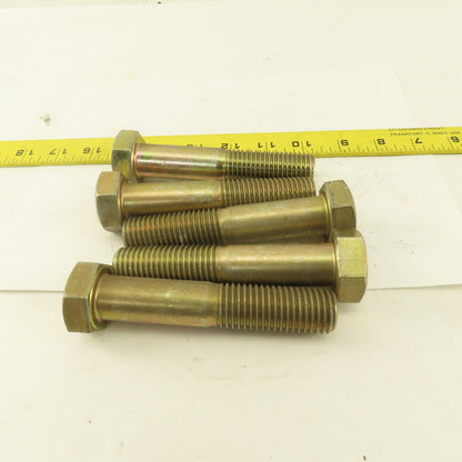 7/8"-9 x 4-1/2" Grade 8 Hex Head Bolt Yellow Zinc Plated 2" Thread Lot Of 5