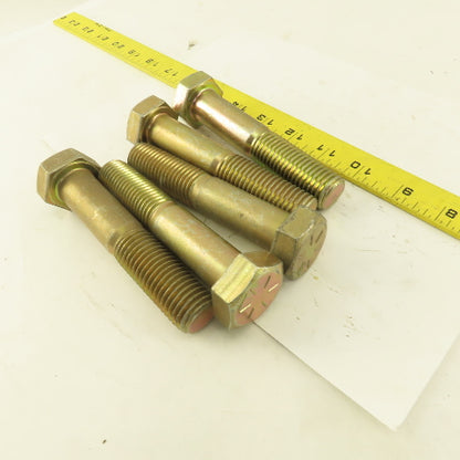 7/8"-9 x 4-1/2" Grade 8 Hex Head Bolt Yellow Zinc Plated 2" Thread Lot Of 5