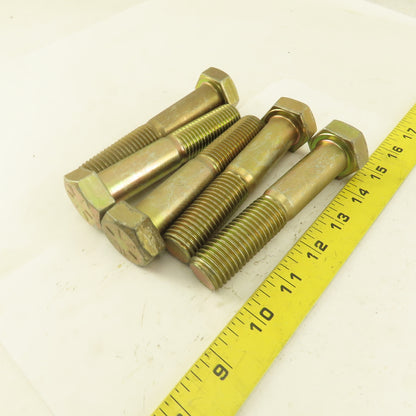7/8"-9 x 4-1/2" Grade 8 Hex Head Bolt Yellow Zinc Plated 2" Thread Lot Of 5