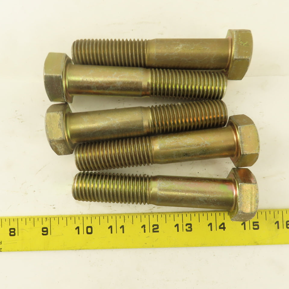 7/8"-9 x 4-1/2" Grade 8 Hex Head Bolt Yellow Zinc Plated 2" Thread Lot Of 5