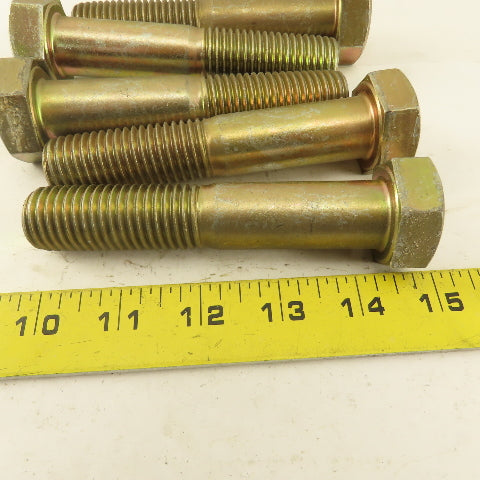 7/8"-9 x 4-1/2" Grade 8 Hex Head Bolt Yellow Zinc Plated 2" Thread Lot Of 5