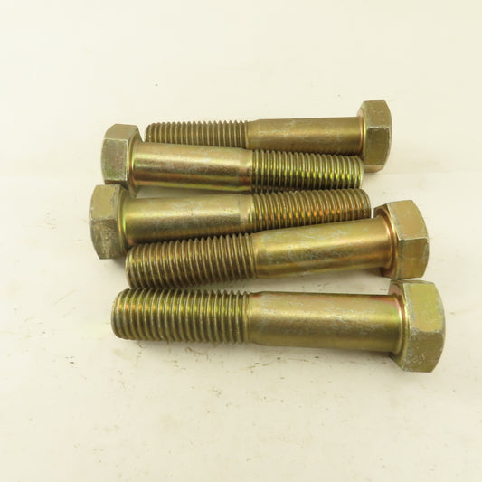 7/8"-9 x 4-1/2" Grade 8 Hex Head Bolt Yellow Zinc Plated 2" Thread Lot Of 5