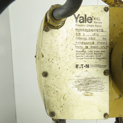 Yale KEL1-10H15S1 1 Ton Electric Hoist 7' Lift 16FPM 230/460V 3 Phase