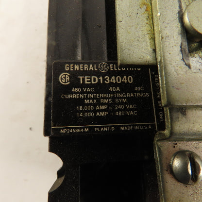 General Electric TED134040 40A 480V Circuit Breaker With Manual Operator