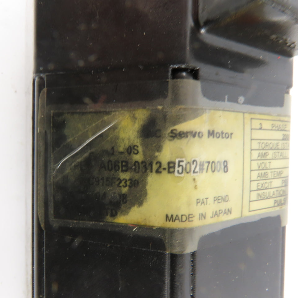 Fanuc A06B-0312-B502#7008 120V 2000 RPM 3Ph AC Servo Motor Pulse Coder