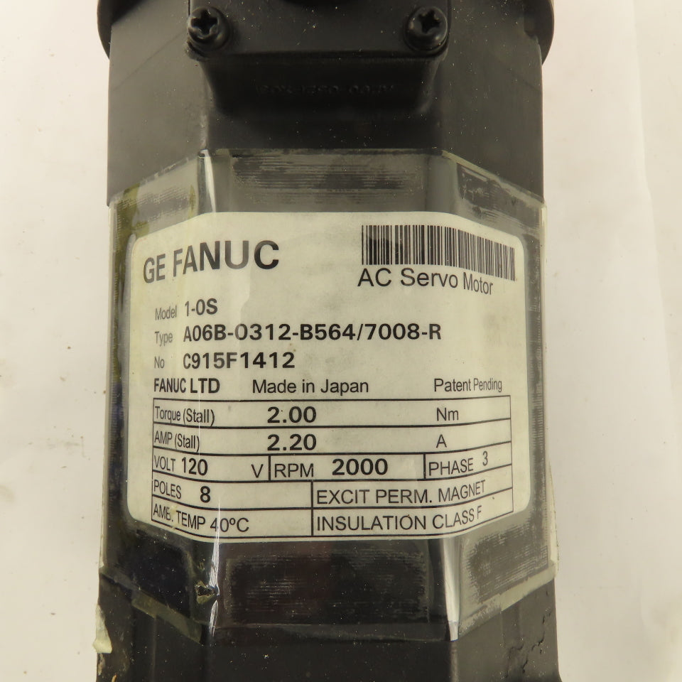 Fanuc A06B-0312-B564/7008-R 120V 2000RPM 3Ph AC Servo Motor 10mm Shaft