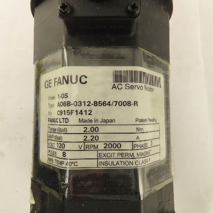 Fanuc A06B-0312-B564/7008-R 120V 2000RPM 3Ph AC Servo Motor 10mm Shaft