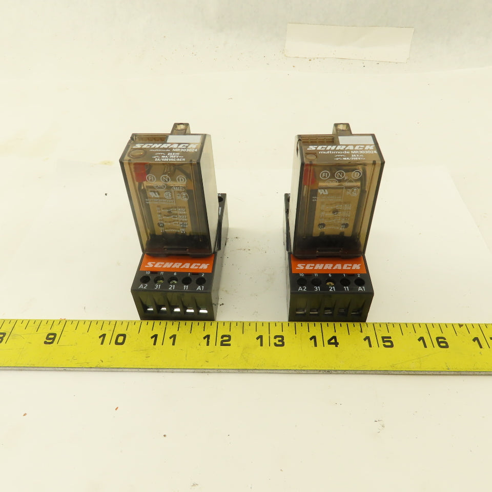 Schrack MR303024 Multimode 24VDC Coil Relay And Socket Lot Of 2