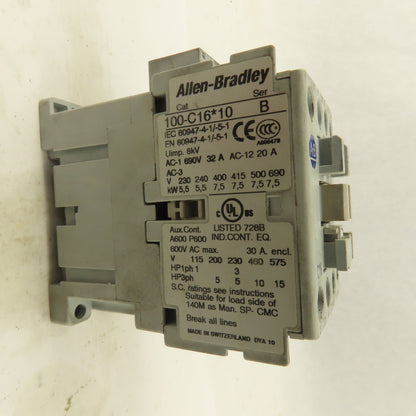 Allen Bradley 100-C16*10 600V 3Ph 15Hp Magnetic Contactor 110V Coil