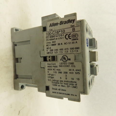 Allen Bradley 100-C16*10 600V 3Ph 15Hp Magnetic Contactor 110V Coil
